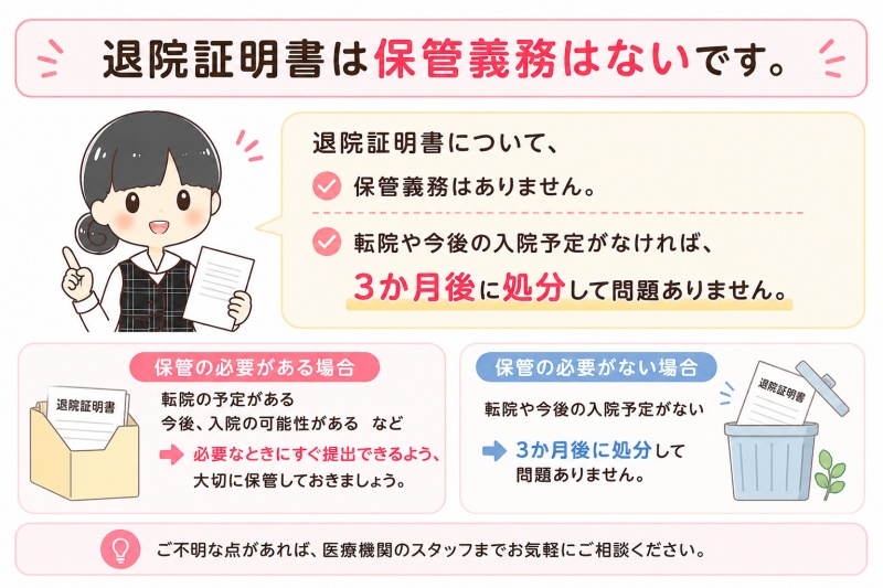 医療費退院証明書保管義務なし破棄処分3か月後転院入院