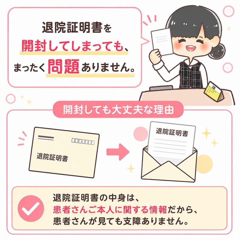 医療費退院証明書開封しても問題ない患者本人の情報だから
