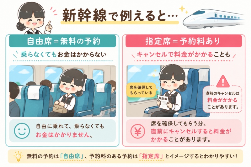 病院のキャンセル料かからない予約料例1新幹線の自由席と指定席
