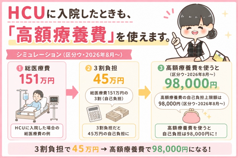 病院医療費入院HCU1日料金費用高額療養費45万円98000円