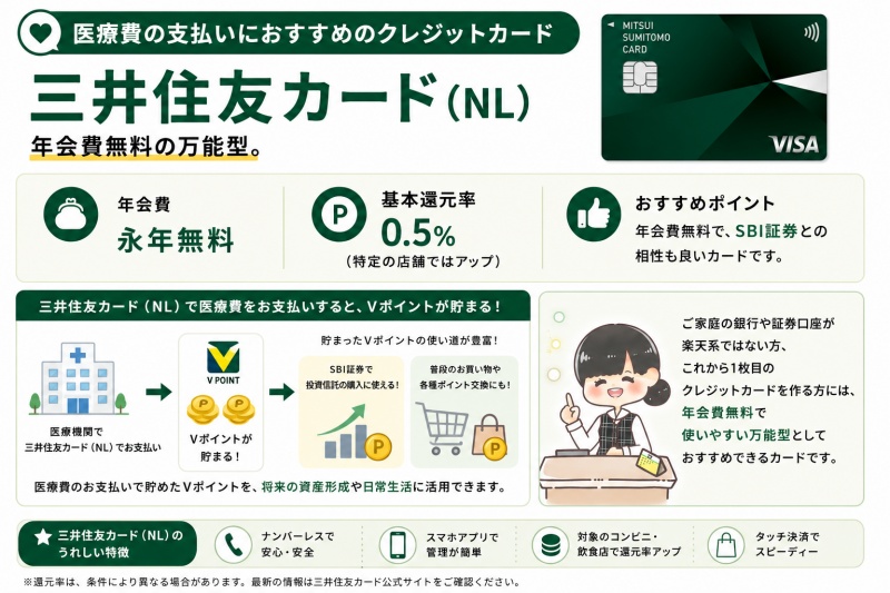 病院医療費高額療養費クレジットカード三井住友カード還元率0.5%