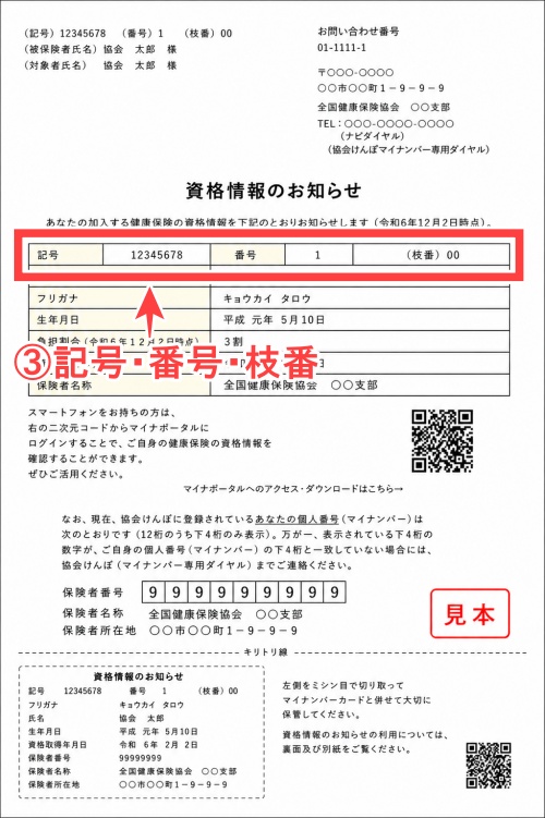 健康保険資格情報のお知らせ発行機関全国健康保険協会見本4