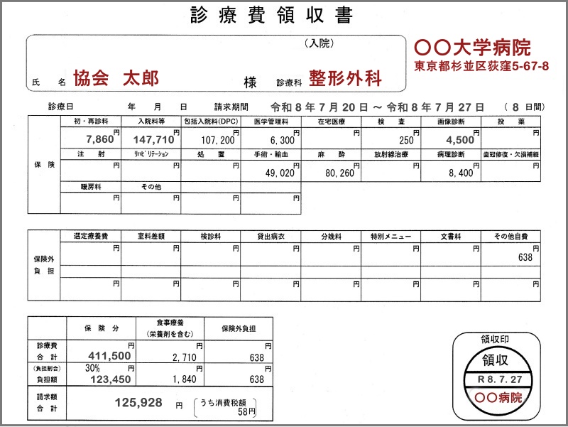全国健康保険協会高額療養費還付手続き申請書家族領収書2