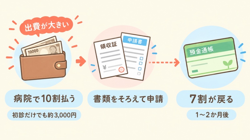 10割負担で支払って後日還付申請する流れ