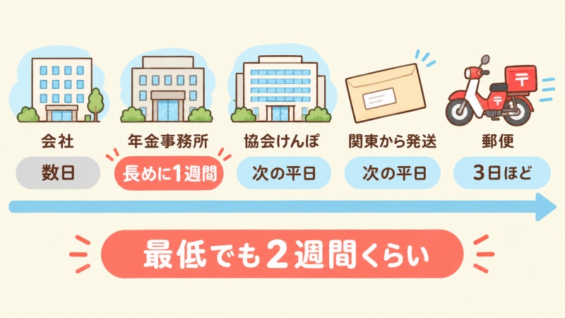会社の届出から資格確認書が届くまでにそれぞれかかる日数の図解