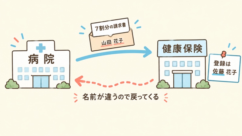 名前が違うと病院の請求書が健康保険から戻ってくる図解